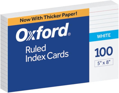 Oxford Ruled Index Cards, 5" x 8", White, 100/Pack (51)