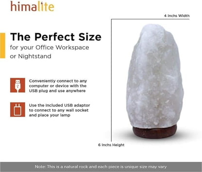 LED White-Color Changing Pure Himalayan Salt Lamp 7 Inches Tall with USB Adaptor and Wooden Base Himalite Carnival of Lights White_Salt_Lamp