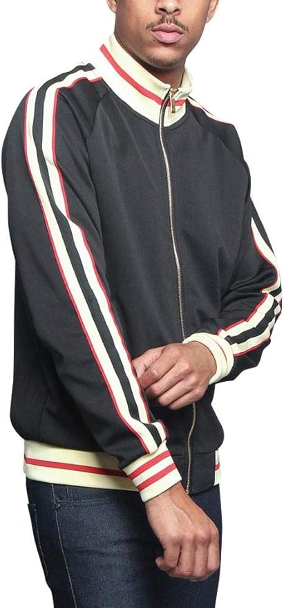 G-Style USA Men's Tri-Colored Solid and Striped Luxury Brand Style Zipper Track Jacket