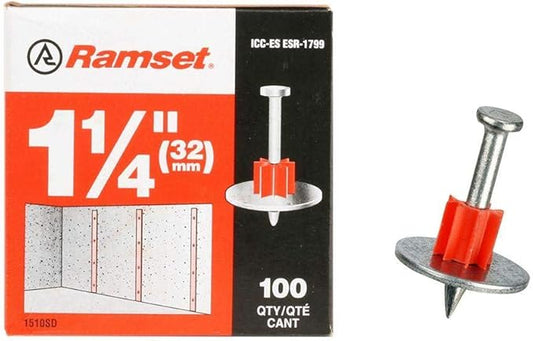 Ramset Powder Fastening Systems 1510SD 1-1/4-Inch Washered Pins, 100 Pack