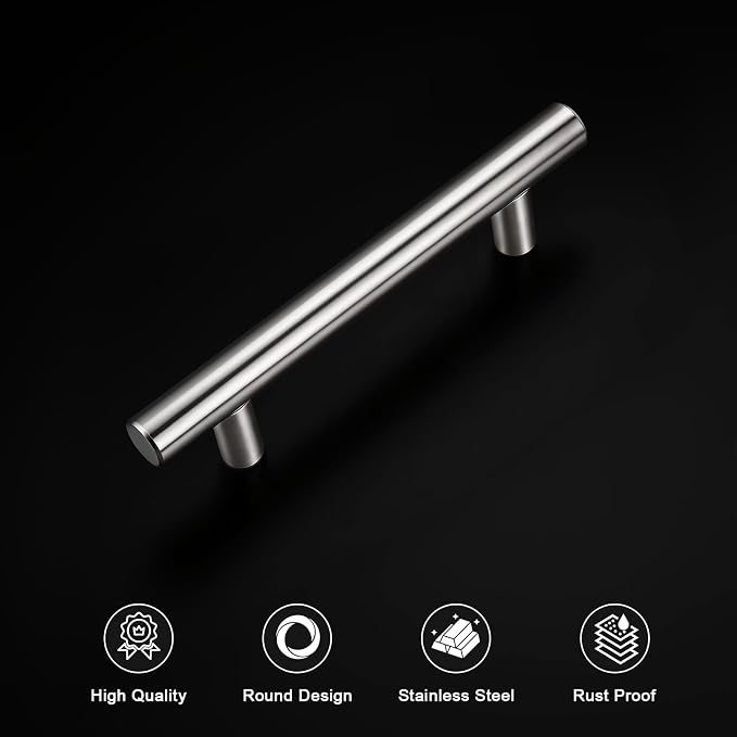 Gobrico 6 Pack 3 Inch (76mm) Hole Center Cabinet Pulls, Brushed Nickel Kitchen Cabinet Handles, T Bar Style Drawer Pulls, Stainless Steel Cabinet Handles, 5'' Overall Length
