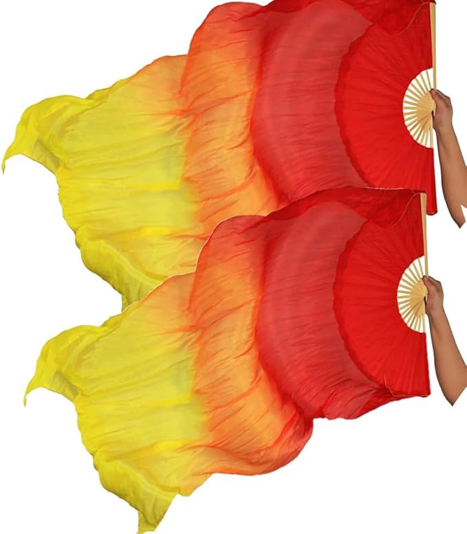 TMZAQH Women 1 Pair (LeftRight) Silk Belly Dance Fans Veil Belly Dancing Long Folding Fans Length 150 cm Width 90 cm