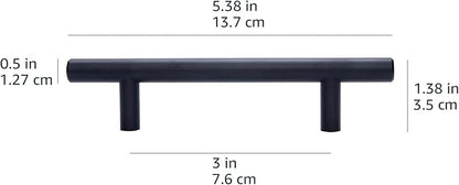 Basics Euro Bar Cabinet Handle (12-inch Diameter), 5.38 in Length (3 in Hole Center), Flat Black, Pack of 10, AB1500-FB-10