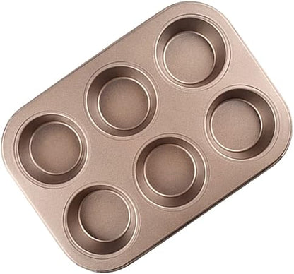 Mini Bund Cake Pan, 6-Cavity Fluted Tube Cake Pan Brownie Bowl Pan Small Round Cake Mold Shortcake Pan for Fall Baking Thanksgiving Bavarois Carbon Steel Cake Pan, Gold