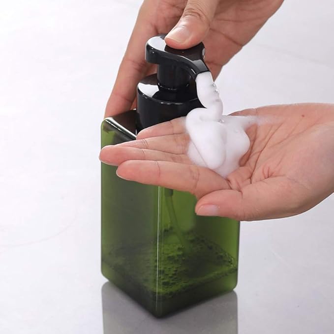 UUJOLY Foaming Soap Dispenser, 450ml (15oz) Refillable Pump Bottle Plastic for Liquid Soap, Shampoo, Body Wash (2 Pcs) (Green)