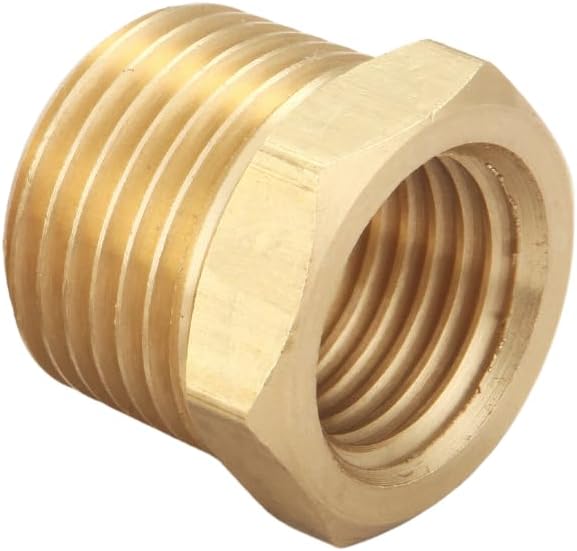 3/8 Inch Male x 1/4 Inch Female Reducing Adapter, NPT Brass Hex Bushing, Hex Head Pipe Fitting (Pack of 10)