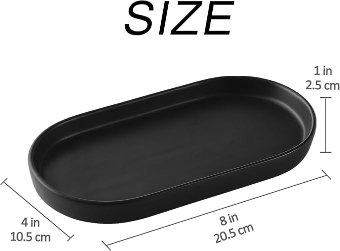 Matte Black Round Soap Dispenser Tray - 8'' Ceramic Vanity Tray for Bathroom Decorative, Jewelry Ring Dish, Comestic Holder, Kitchen Sink Countertop Organizer Plate (Black Scales)