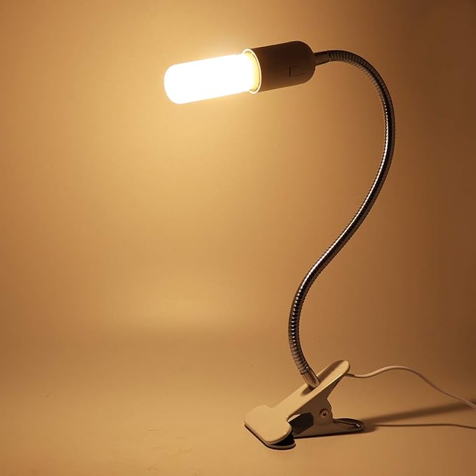 RTNLIT E26E27 Clip Desk Lamp Holder, Clamp Lamp Fixture with OnOff Switch, Flexible Gooseneck Light Bulb Socket for Reptiles, Aquarium, Desk, Grow Light, 4.1Ft Cable