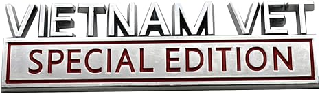 Vietnam Vet Special Edition Car Emblem, 3D Raised Metal Decal Exterior Truck Sticker Vietnam Veteran Badges for SUV, Truck, Laptop (ChromeRed)