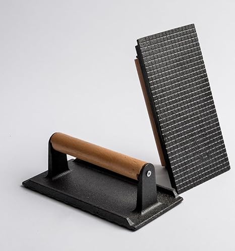 Heavy-duty Cast Iron Grill Press With Wood Handle Cast Iron Press (Square press meat plate)