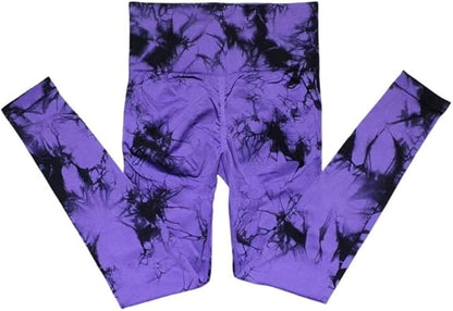Seamless Smiley Face Tie-Dye Yoga Pants, High-Waist Peach Butt Leggings with High Elasticity for Fitness