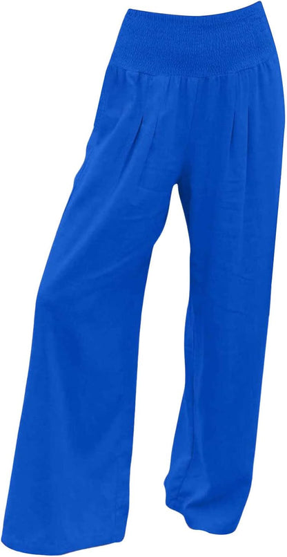 Tummy Control Women High Waisted Lounge Pants Casual Wide Leg Boho Trouser Summer Drawstring Sweatpants with Pocket