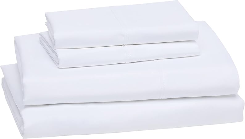 Basics - 4 Piece Microfiber Lightweight Wrinkle-free Breathable Bed Sheet Set, Super Soft Easy Care, 14" Deep Pockets, Queen, Bright White, Solid