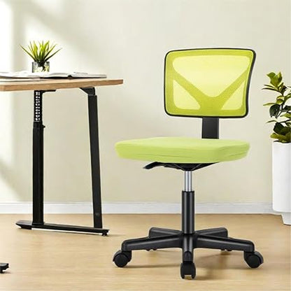 Armless Ergonomic Home Office Chair wLumbar Support, Low Back Rolling Swivel Chair with Adjustable Height - Yellow