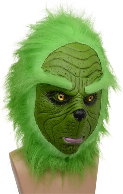 NEFSO Christmas Mask Green Cosplay Mask, Adult Plush Christmas Latex mask
