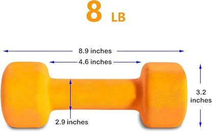 8LB Set of 2 Hex Dumbbells Rubber Coated Cast Iron Hex Black Dumbbell Free Weights for Exercises Neoprene Dumbbell Hand Weights Anti-Slip Anti-roll Hex Shape Colorful 8Lbs Pair