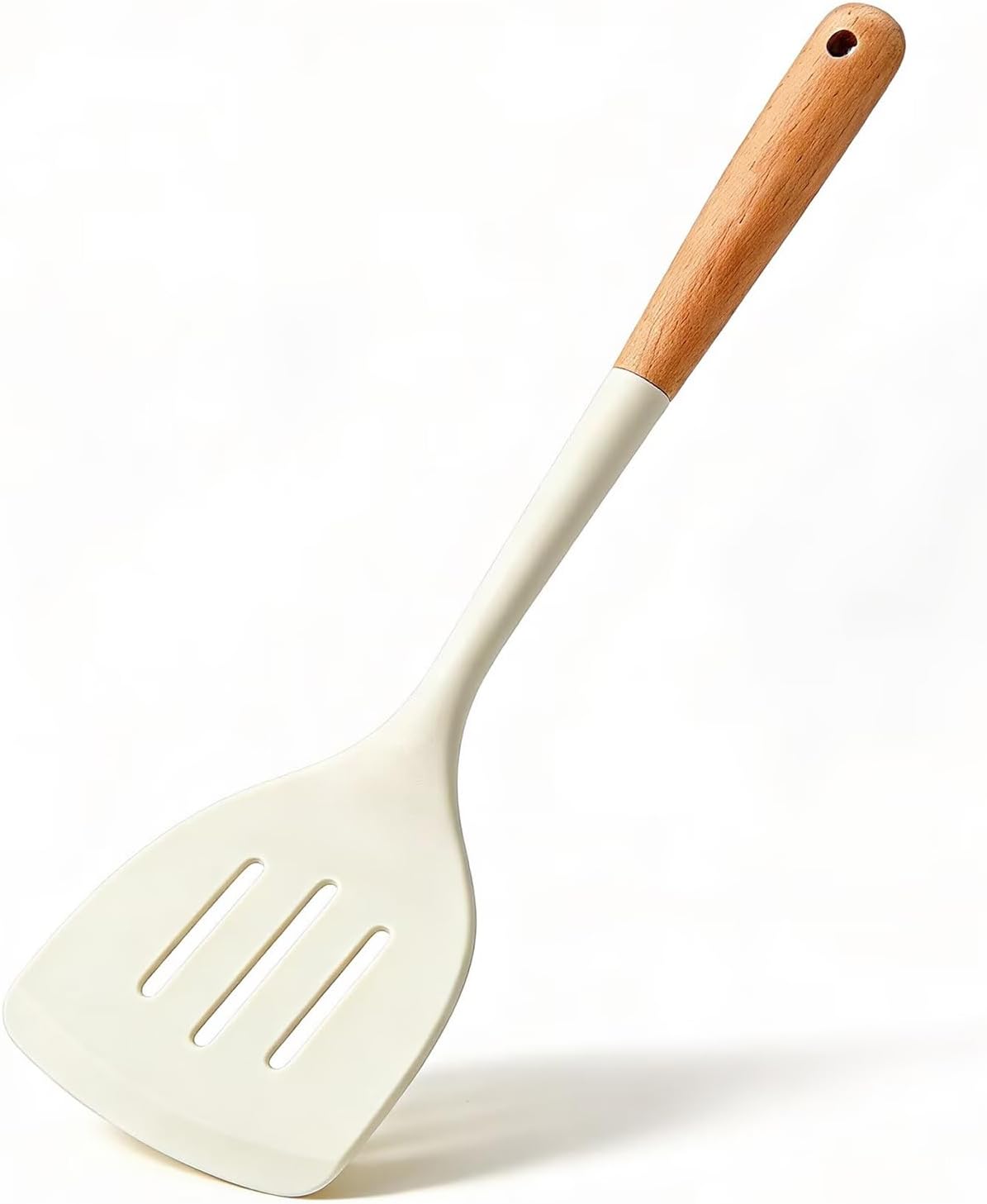 Silicone Slotted Spatula Turner Nonstick Kitchen Turner with Wooden Handle Flexible Fish Spatula for Eggs Pancakes Fish Frying Flipping and Daily Cooking