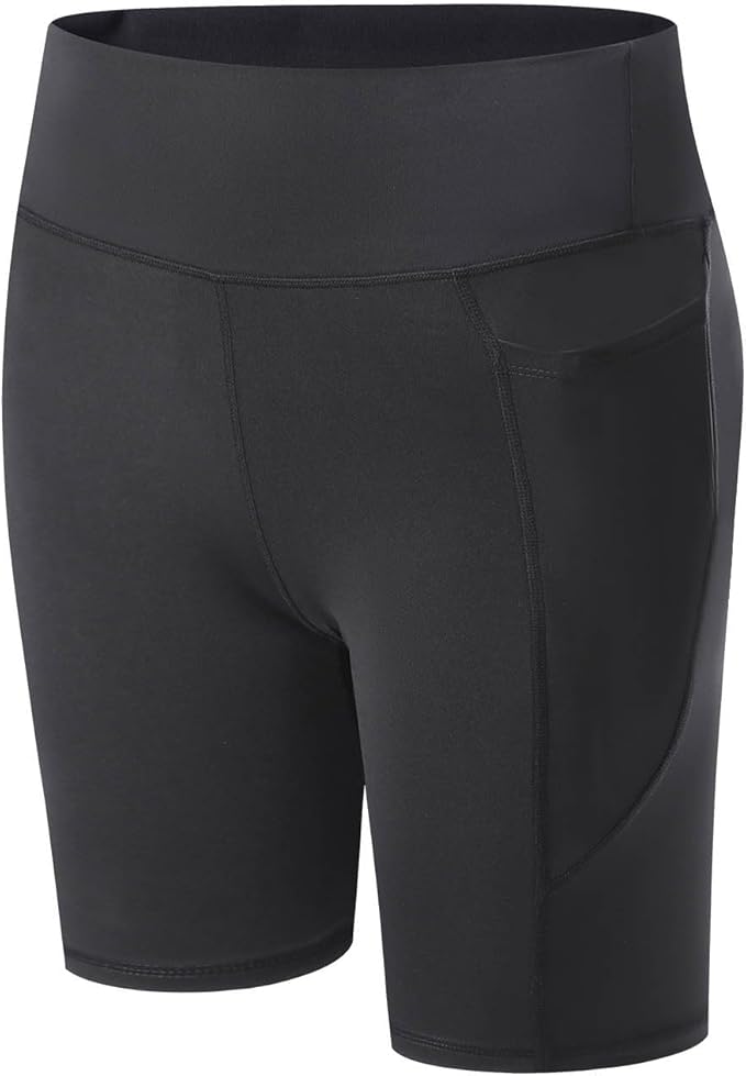 HGps8w Biker Shorts for Women Quick Dry Basic Solid High Waisted Scrunch Short Leggings with Pockets