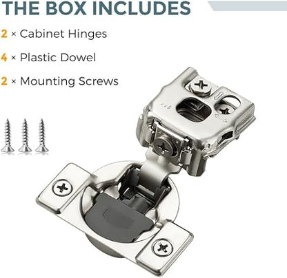 2 Pack 1 Pair 1 inch Overlay Soft Close Cabinet Hinges for Kitchen, Stainless Steel Three-Way Adjustable, Concealed Self-Closing Door Hinges
