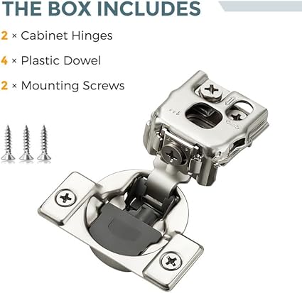 2 Pack 1 Pair 1 inch Overlay Soft Close Cabinet Hinges for Kitchen, Stainless Steel Three-Way Adjustable, Concealed Self-Closing Door Hinges