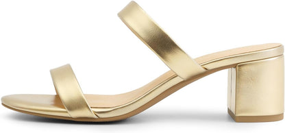 Women's Two Strap Open Toe Low Block Chunky Heels Sandals Dress Pumps Casual Summer Mules Shoes