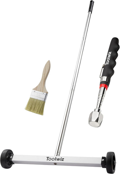 Toolwiz 17" Rolling Magnetic Sweeper 8.8lbs, with 16 lbs Telescopic Magnetic Pick Up Tools (all included)
