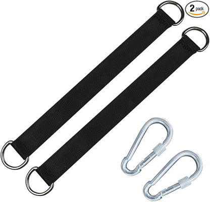 1 PCS Black Tree Swing Straps Hanging Kit with 2 Heavy Duty Carabiners (Stainless Steel), Tree Swing Hanging Kit for Swing Seat, Plank, Camping Hammock, Holds 2200 LBS