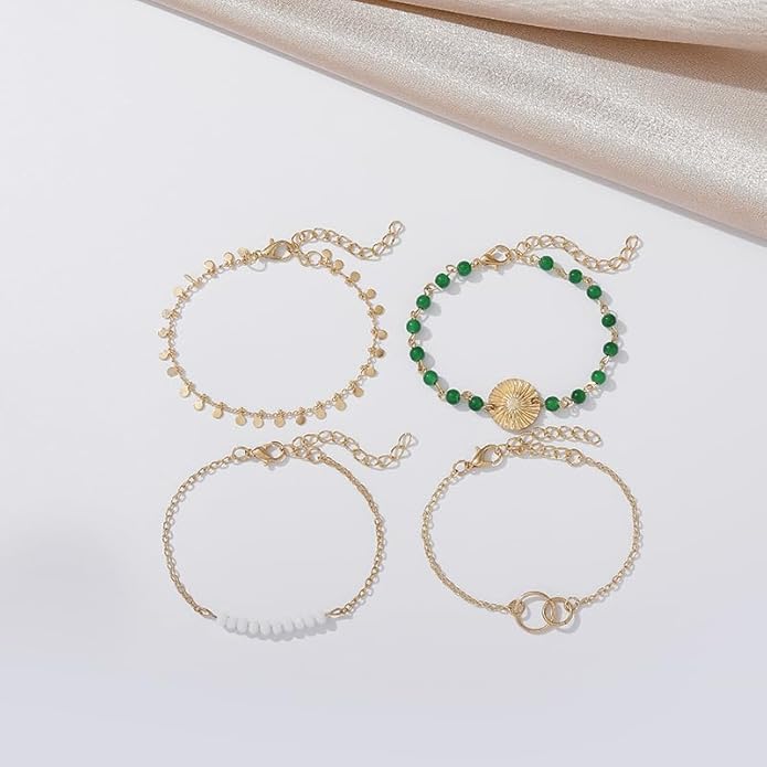 Ladies Link Bracelet Combination Bracelet Green Beaded Sequin Bracelet Set