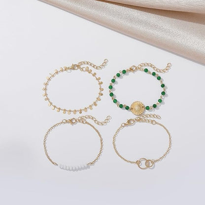 Ladies Link Bracelet Combination Bracelet Green Beaded Sequin Bracelet Set
