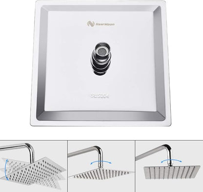 NearMoon Rain Shower Head, High Flow Stainless Steel Square Rainfall Shower, High Pressure Design, Awesome Shower Experience Even At Low Water Flow (8 Inch, Chrome Finish)