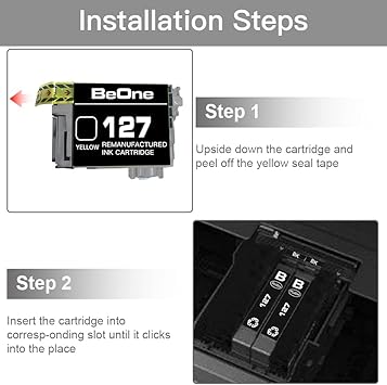 BeOne Remanufactured Ink Cartridges Replacement for Epson T127 127 to use with Workforce 60 545 630 633 635 645 840 845 WF-3520 WF-3530 WF-3540 WF-7010 WF-7510 WF-7520 Printer (2 Black)