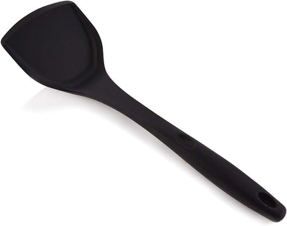 Silicone Wok Turner, Heat Resistant Solid Silicone Stir Fry Spatula for Non Stick Cookware (Black)