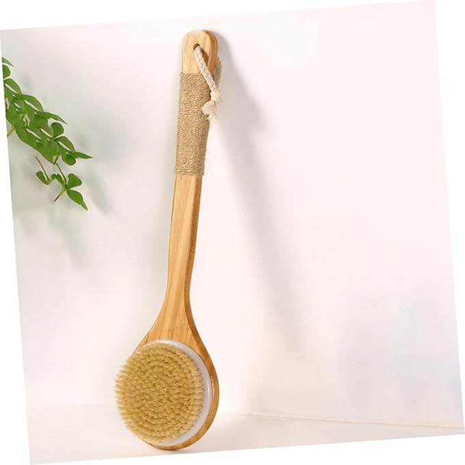 Shower Brush Long Handle Back Scrubber for Women Exfoliating Body Scrubber Back Wash Tool Soft Back Scratcher Brush Wood Handle Bath Accessory