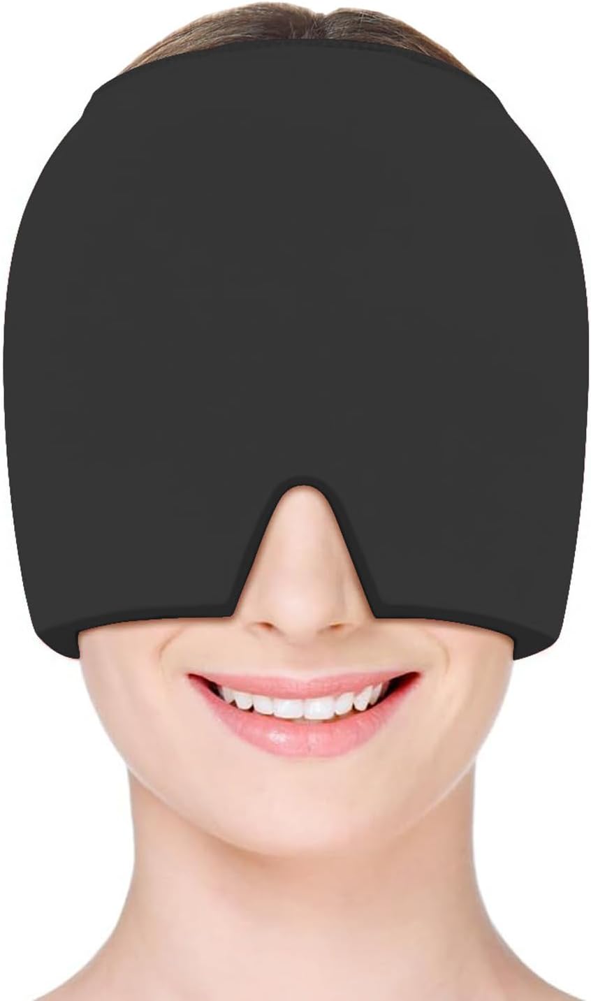 Migraine Relief Cap, Soothing Headache Ice Face Mask Products, Hot or Cold Therapy, Odorless Gel Migraine Headache Relief Cap for Migraine, Sinus, Tension, Puffy Eyes, Stress and Hangover (Black