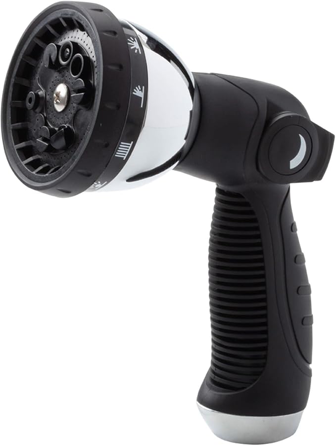 Pocket Hose Silver Bullet Spray Nozzle, 10 Spray Patterns, Easy Thumb Control On/Off Valve for Easy Water Control, Lead-Free, Ergonomically Designed, Non-Slip Grip, High-Pressure Garden Hose Nozzle
