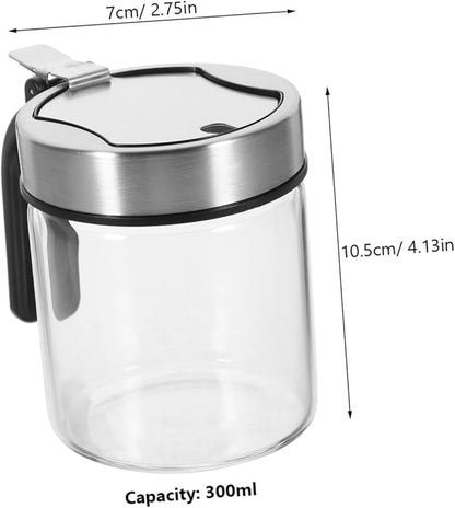 KICHOUSE 300ml Lid Glass Kitchen Seasoning Jar with Spoon Spice Container for Household Use Ideal for Storing Salt Sugar and Seasonings