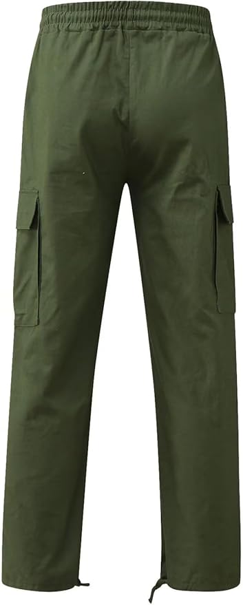 Mens Cotton Loose Athletic Joggers Pants Stretch-Waist Casual Straight Cargo Sweat-Pants