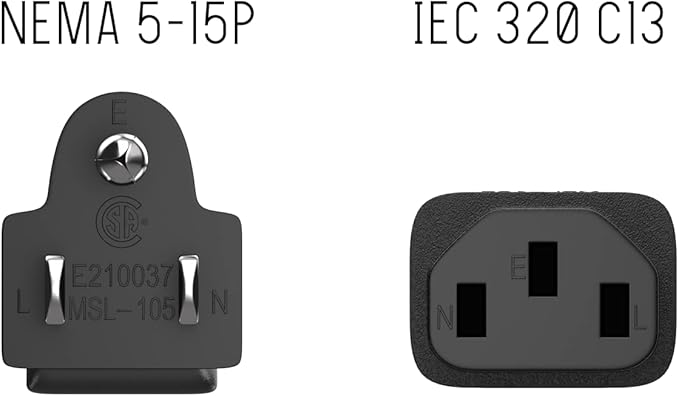 CableLeader 7ft 14 AWG Universal Power Cord IEC320 C13 to NEMA 5-15P, Extension Power Cord, Compatible with Computers, Monitors, Printers & TVs, Black, Pack of 1