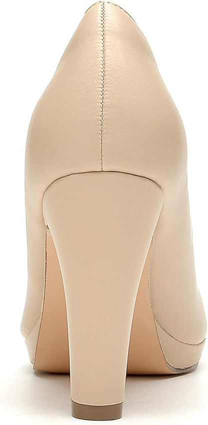 WuORWu Women's Round Toe Low Platform High Heel Pumps