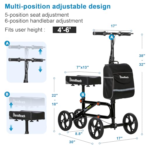 Economy Knee Scooter Steerable Knee Walker for Foot Injuries Compact Crutch Alternative with Dual Braking System (Black)