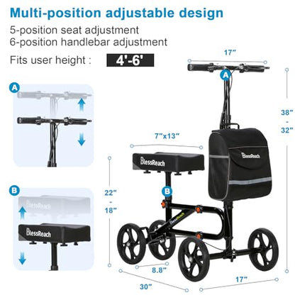 Economy Knee Scooter Steerable Knee Walker for Foot Injuries Compact Crutch Alternative with Dual Braking System (Black)