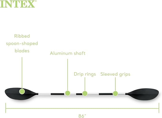 Intex 69629E 86" Kayak Paddle: Ribbed Spoon Shaped Blades  Durable Lightweight Shaft  Comfortable Grips  3-Position Feather Adjustability  TUV RL Approved