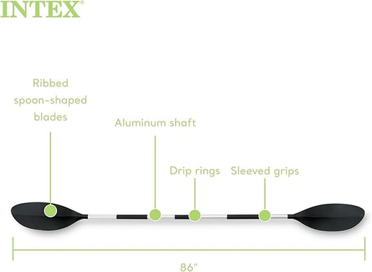Intex 69629E 86" Kayak Paddle: Ribbed Spoon Shaped Blades  Durable Lightweight Shaft  Comfortable Grips  3-Position Feather Adjustability  TUV RL Approved