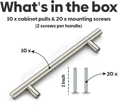 Home & Beyond 10 pcs Brushed Nickel Cabinet Pulls 8.6" (220mm) Handle, 6.3" (160mm) Screw Spacing, Kitchen Cabinet Pulls Brushed Nickel, Cabinet Hardware Dresser Handles, Satin Nickel Cabinet Handles