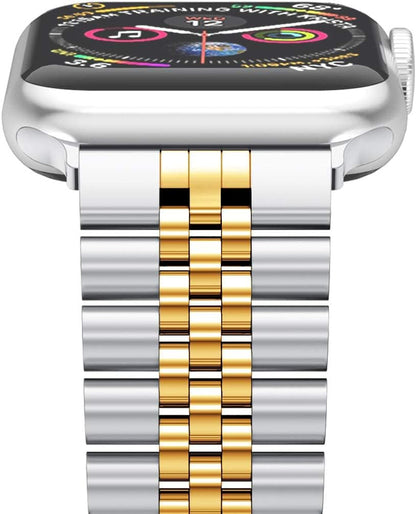 Wolait Compatible with Apple Watch Ultra 3/Ultra 2 Band 49mm 46mm 45mm 44mm 42mm,Stainless Steel Heavy iWatch Band with Butterfly Folding Clasp Link Bracelet for Series 11-1/SE3/2/Men,Silver/Gold