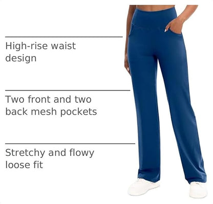 VOOVEEYA Yoga Pants Women with Pockets, Tummy Control Leggings Straight Leg High Waist Work Dress Pants Petite/Regular/Tall
