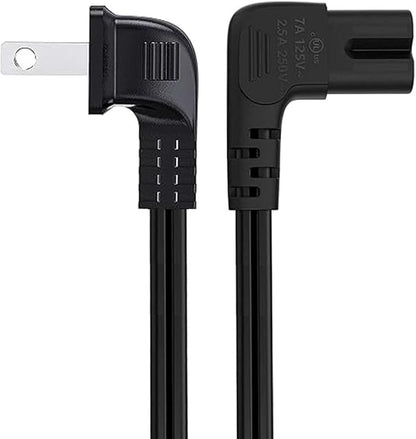 AC power cord for Samsung TV 24, 32, 43, 49, 50, 55, 55, 70, 60, 65, 75, 90 inches, 90 degree angle, C7 power cable compatible with LG TV 24, 28, 32, 40, 43