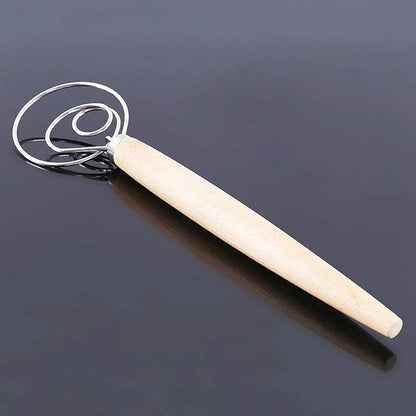 Danish Dough Whisk Bread Making Tools Stainless Steel Danish Dough Hook Bread Dough Mixer Hand Bread Dough Whisk for Pastry, Baking Cake, Dessert, Sourdough, Pizza, with Wooden Handle, 13 inch