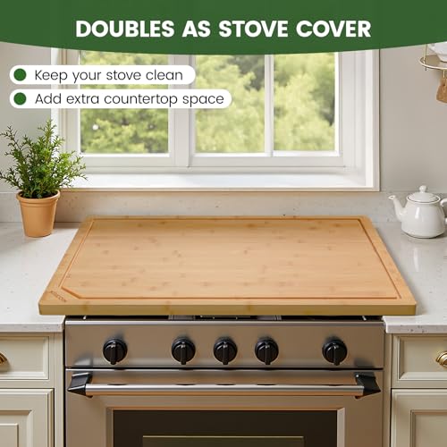 30 Inch Extra Large Bamboo Cutting Boards for Kitchen, Wood Cutting Board with Deep Juice Groove and Handle Heavy Duty Chopping board, Oversized Stove Top Cover, Kikcoin, 30 x 20""