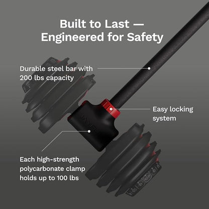 Jayflex Hyperbell Dumbbell Converter - Convert Dumbbells to Barbell Set and Kettlebell for Home Fitness - Adjustable  Up to 200 lb Capacity Weight Barbell for Weight Lifting